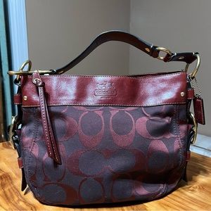 Coach Maroon Purse. Classic C design. 10” shoulder strap.